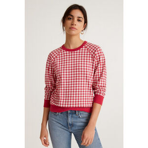 Draper James Red White Gingham Check Crewneck Sweatshirt Pullover Top Medium